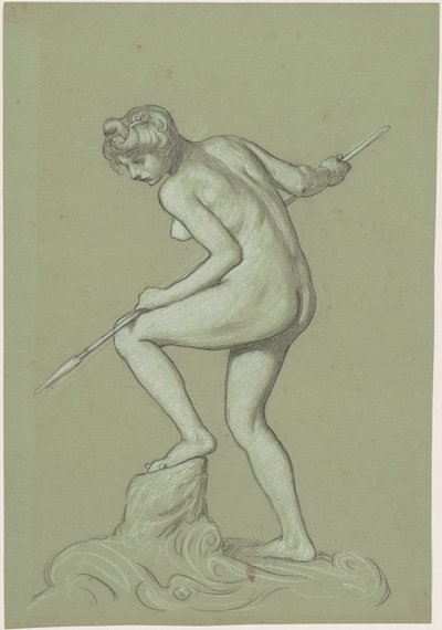 Meisje dat een dolfijn spietst door Elihu Vedder