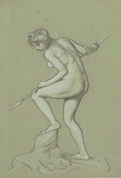 Meisje dat een dolfijn spietst, ca. 1900 door Elihu Vedder