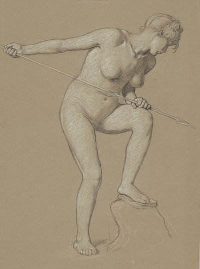 Meisje dat een dolfijn spietst, ca. 1900 door Elihu Vedder