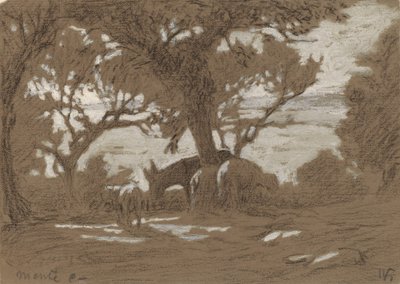 Mt. Colognola - Schapen grazen aan het Meer van Trasimeno door Elihu Vedder