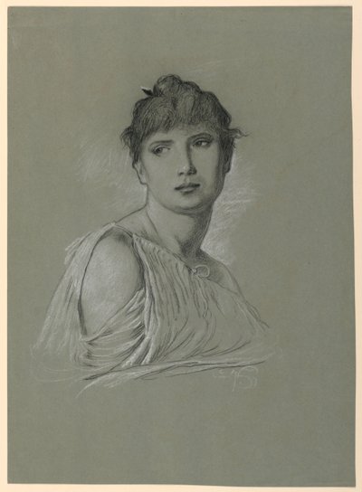 Portretschets van een jonge vrouw door Elihu Vedder