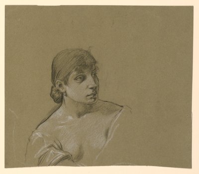Portret van een jonge vrouw door Elihu Vedder