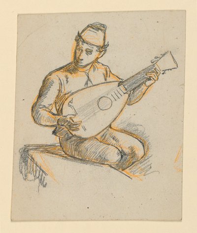 Zittende jongen die een luit speelt door Elihu Vedder