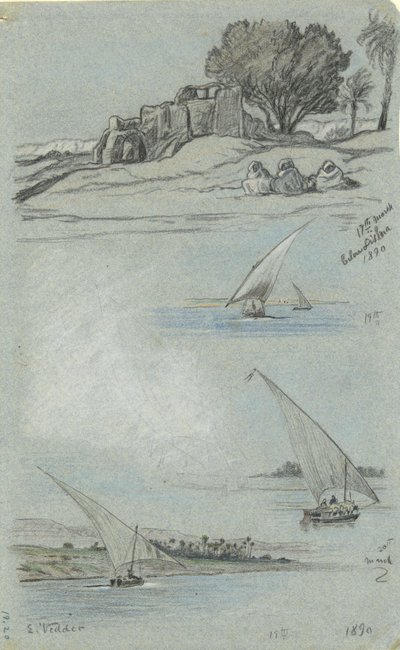 Blad met Studies door Elihu Vedder