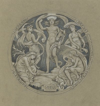 Studie voor het midden van het plafond van Huntington: Apollo en begeleiders door Elihu Vedder