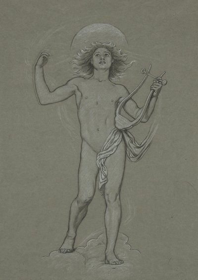 Studie voor de figuur van Apollo, uit de 60 studies voor het Huntington plafond (1926.80) door Elihu Vedder