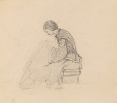 Studie van een lezend meisje, ca. 1858 door Elihu Vedder