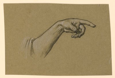 wijzende linkerhand, pols, onderarm tot begin van mouw door Elihu Vedder