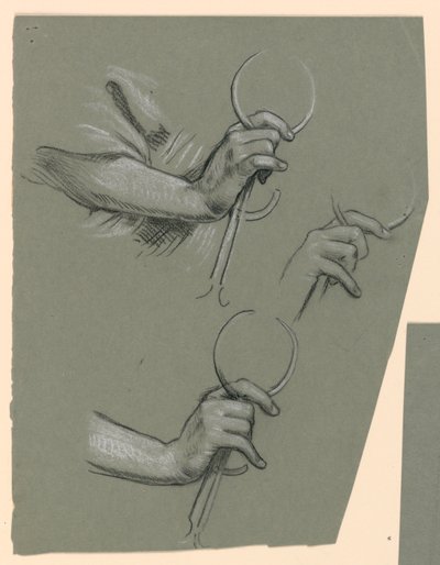 Studies van handen die schuifmaten vasthouden door Elihu Vedder