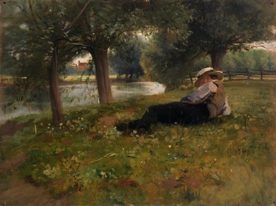 Man liggend naast een stroom door Eliphalet Frazer Andrews