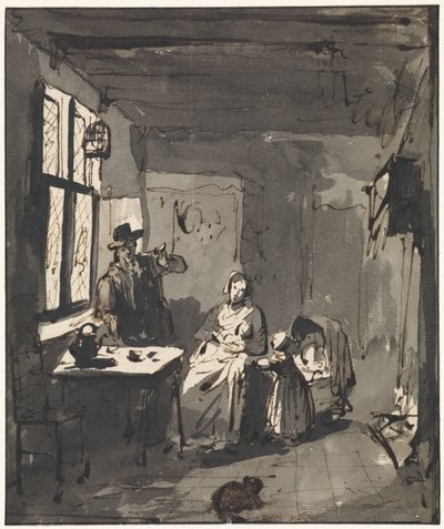 Interieur met familietafereel door Elisabeth Alida Haanen