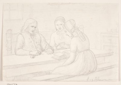Studietekening voor "Huisandacht" door Elisabeth Jerichau Baumann