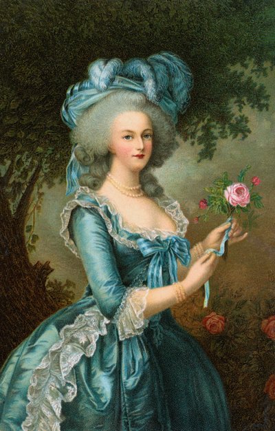 Portret van Marie-Antoinette met een roos door Elisabeth Louise (after) Vigee Lebrun