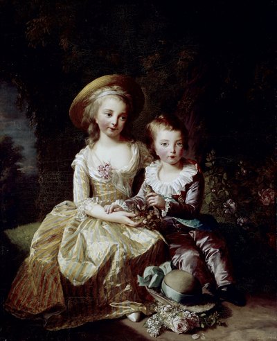 Portret van Marie Thérèse Charlotte van Frankrijk en Delfino Louis Joseph Xavier van Frankrijk door Elisabeth Louise Vigee Lebrun