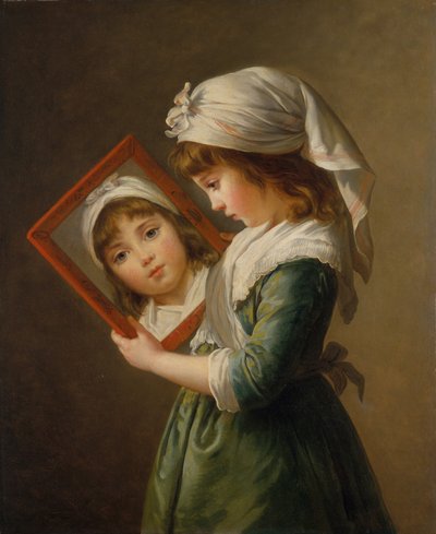 Julie Le Brun kijkt in een spiegel door Elisabeth Louise Vigee Lebrun
