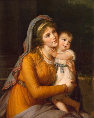 Portret van Barones Anna Sergeyevna Stroganova 1765-1824 met haar zoon, c. 1800 door Elisabeth Louise Vigee Lebrun