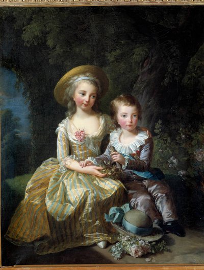 Portret van Marie Therese Charlotte van Frankrijk en de Dauphin Louis Joseph Xavier van Frankrijk door Elisabeth Louise Vigee Lebrun