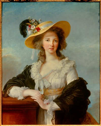 Portret van Yolande Gabrielle Martine de Polastron, Hertogin van Polignac met de Strohoed door Elisabeth Louise Vigee Lebrun