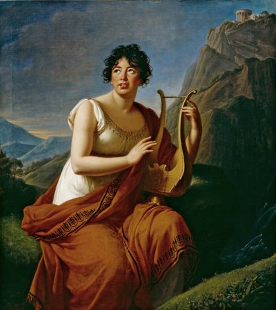 Portret van de auteur Baronne Anne Louise Germaine de Staël 1766-1817 als Corinne op Kaap Misenum door Elisabeth Louise Vigee Lebrun