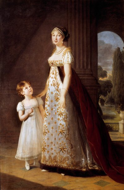 Portretten van Marie Annonciade Caroline Bonaparte met haar dochter Laetitia door Elisabeth Louise Vigee Lebrun