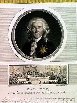 Charles Alexandre de Calonne, algemeen controleur van de financiën van Lodewijk XVI, gegraveerd door Charles Levachez en De Vergadering van de Notabelen, door Jean Duplessi Bertau door Elisabeth Louise after Vigee Lebrun