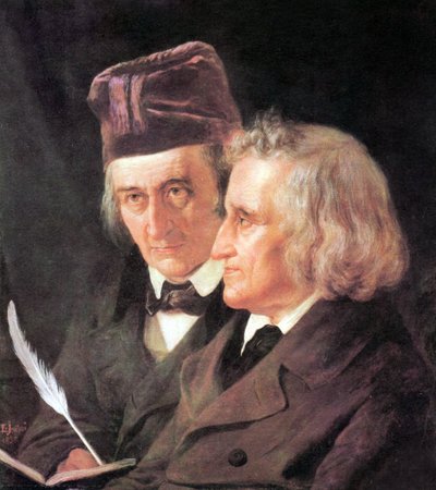 Grimm broers: Jacob (1785-1863) en Wilhelm (1786-1859) schilderij door Elisabeth Jerichau-Baumann door Elisabeth Maria Anna Jerichau Baumann
