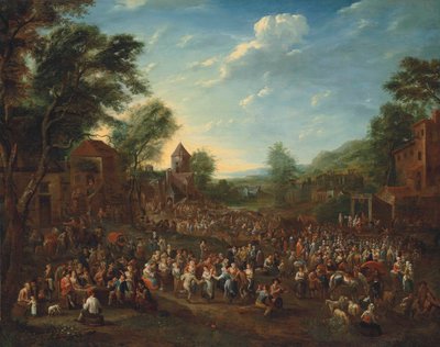 Een dorpskermis met dansende en vrolijke feestvierders door Elisabeth Seldron