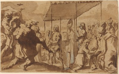 De genezing van de bezeten jongen in een processie van de Volto Santo door Elisabetta Sirani