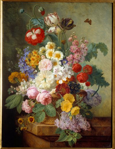Bloemen in een Rocaille, schilderij door Elise Bruyere (1776-1842), 1836 door Elise Bruyere