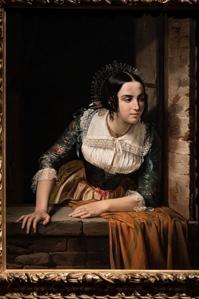 Lucia Mondella bij het raam, wachtend op de terugkeer van haar verloofde op hun trouwdag door Eliseo Sala