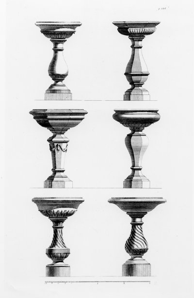 Ontwerpen voor urnen in de antieke stijl, uit A Book of Architecture, door James Gibbs, gepubliceerd 1739 door Elisha Kirkall