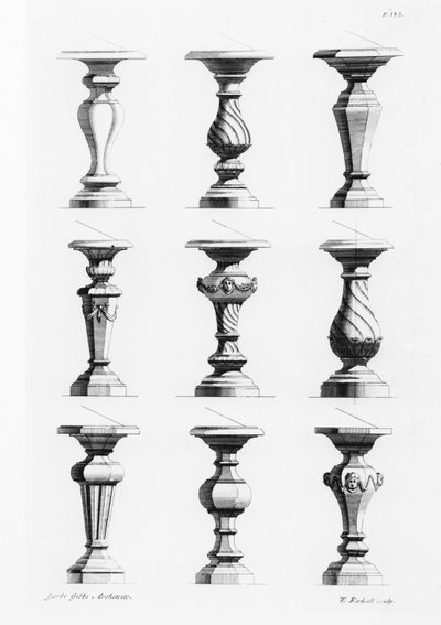Pedestals, uit A Book of Architecture, door James Gibbs, gepubliceerd 1739 door Elisha Kirkall