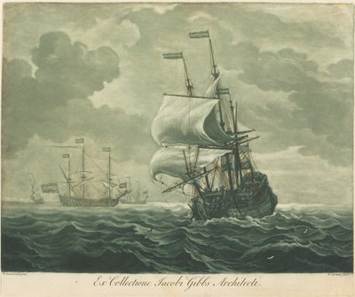 Scheepvaartscène uit de collectie van Jacob Gibbs door Elisha Kirkall