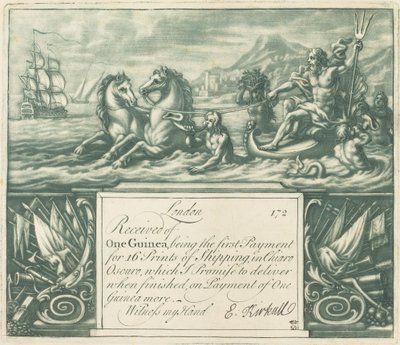 Abonnementsbewijs (Neptunus en Juno) door Elisha Kirkall, after George Vertue, after Louis Chéron