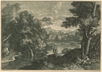 Landschap door Elisha Kirkall, after Jacques Rousseau