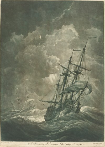 Scheepvaartscène uit de collectie van John Chicheley door Elisha Kirkall after Willem van de Velde the Elder