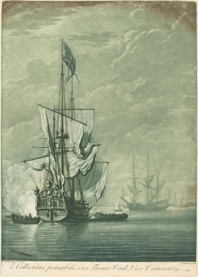 Scheepvaartscène uit de Collectie van Thomas Cook door Elisha Kirkall after Willem van de Velde the Elder