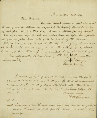 Brief aan Frederick Saugrain van Eliza Kennerly, 24 december 1841 door Eliza Kennerly