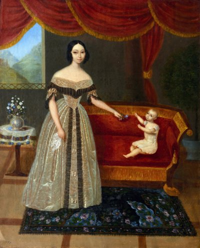 Portret van Elizaveta Andreevna Yurievich (1809-1858) met zoon Nikolai (geboren 1837) door Elizabeta Andreevna Yurievich