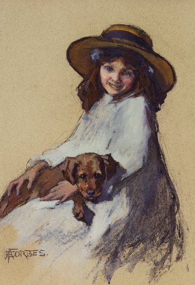 Jong Meisje met haar Puppy door Elizabeth Adela Stanhope Forbes