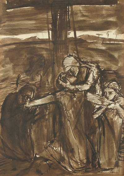 De Kruisafneming, ca 1834-62 (pen, zwarte inkt en bruin gewassen op papier) door Elizabeth Eleanor (1834 62) Siddal