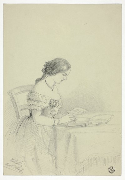 Vrouw die aquarelleert (mogelijk een Zelfportret) door Elizabeth Murray