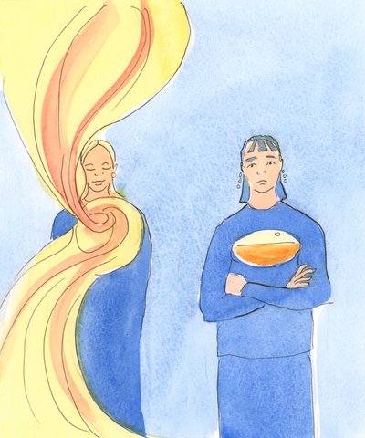 Een persoon die God in gebed nadert met een open hart, Gods wil in het dagelijks leven aanvaardt, ontvangt een stortvloed van genade om haar ziel te verfrissen en anderen te verkwikken. door Elizabeth Wang