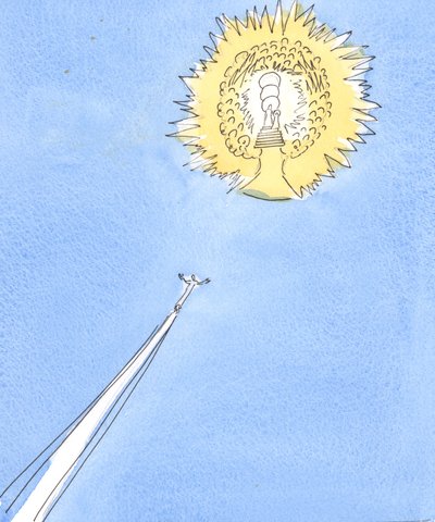 Een ziel die uit het vagevuur is bevrijd, stijgt als een raket naar de verre 