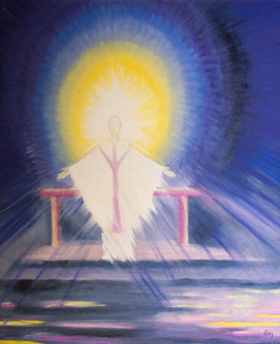 Na de Consecratie bij de Mis is Jezus Christus, ware God en ware mens, bij ons aanwezig in al Zijn Glorie door Elizabeth Wang