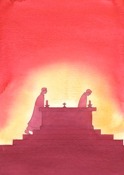 Naarmate de jaren verstrijken, verlaat de ene priester het altaar en volgt een andere in zijn voetsporen om het Heilig Offer aan te bieden. door Elizabeth Wang