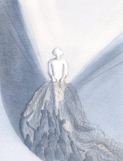 Bij de Mis, als een visser, trekt Jezus degenen die van Hem houden op in Zijn Koninkrijk. door Elizabeth Wang