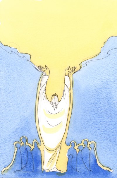 Omdat Jezus Christus God is en mens, en aanwezig onder ons tijdens de mis. door Elizabeth Wang