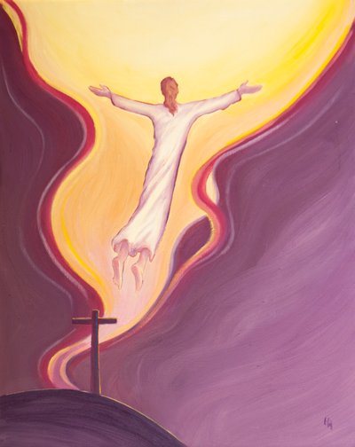 Door de wil, voorkennis, het plan, de toestemming en de gerechtigheid van de Vader, leed en stierf Christus, en sprong op naar Zijn Vader, ons in Zijn kielzog trekkend door Elizabeth Wang