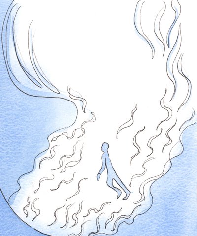 Kinderen van God spelen in Zijn Aanwezigheid, het lijkt, tussen de ranken van vlammen waarmee de Vader reikt vanuit het grote, heldere vuur van de Godheid door Elizabeth Wang